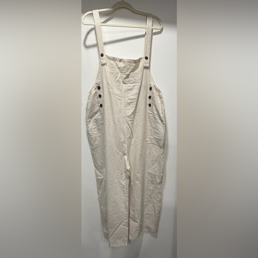 Striped Overalls with Button Detail
